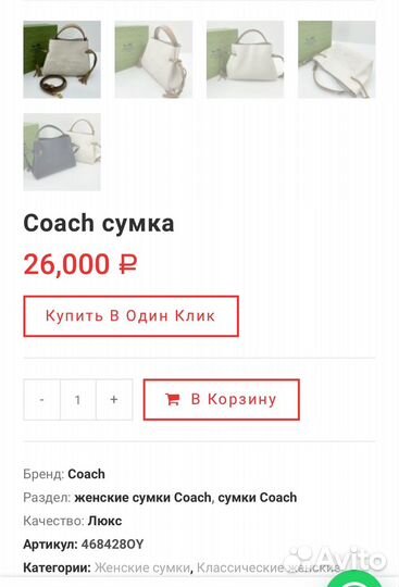 Сумка кожаная Coach