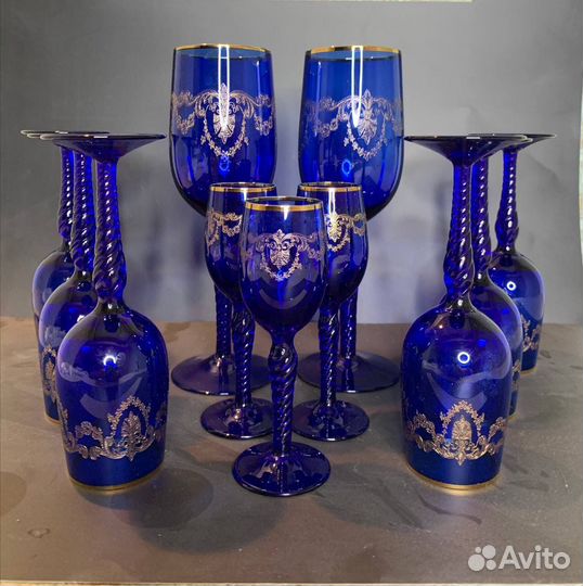 Набор бокалов Богемия кобальт позолота