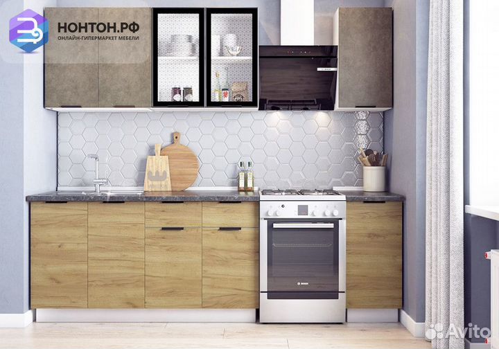 Кухня Стоун 2.0 м белый / камень темно-серый / ака