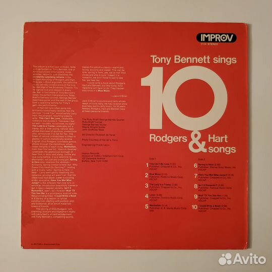 Tony Bennett sings 10 Rodgers & hart Songs, NM