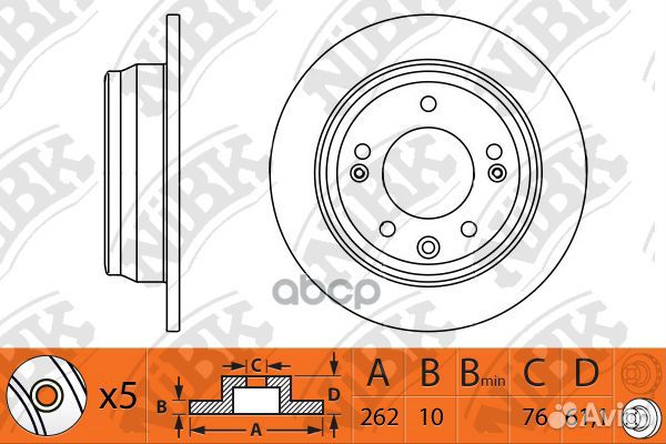 Торм.диск зад.262x10 5 отв. RN1307 NiBK