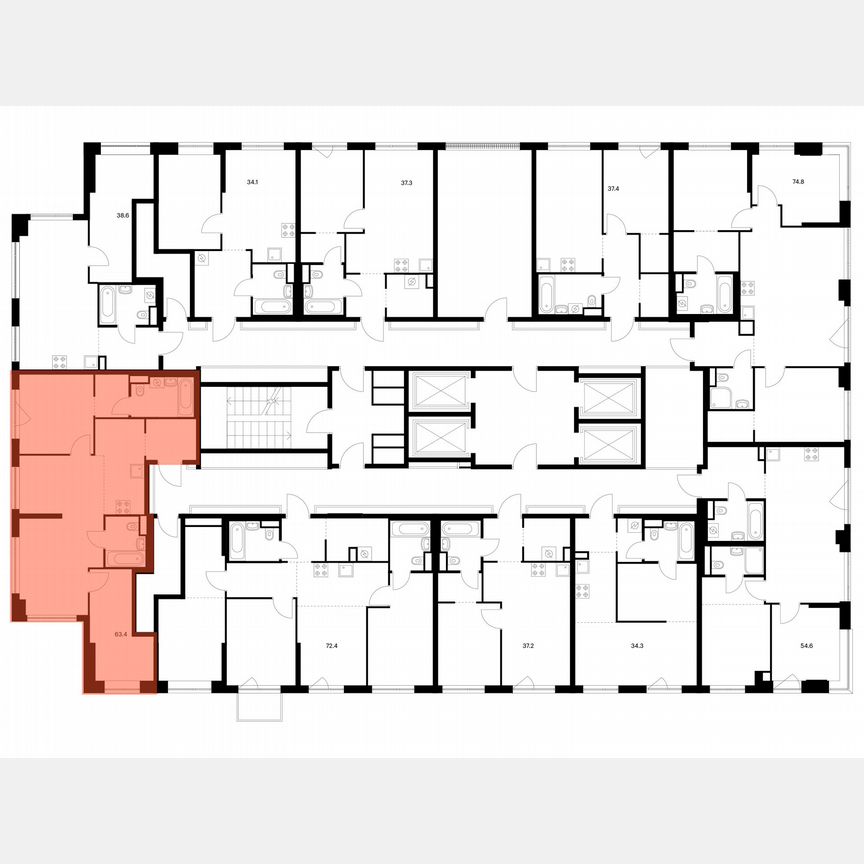 2-к. квартира, 63,4 м², 19/32 эт.