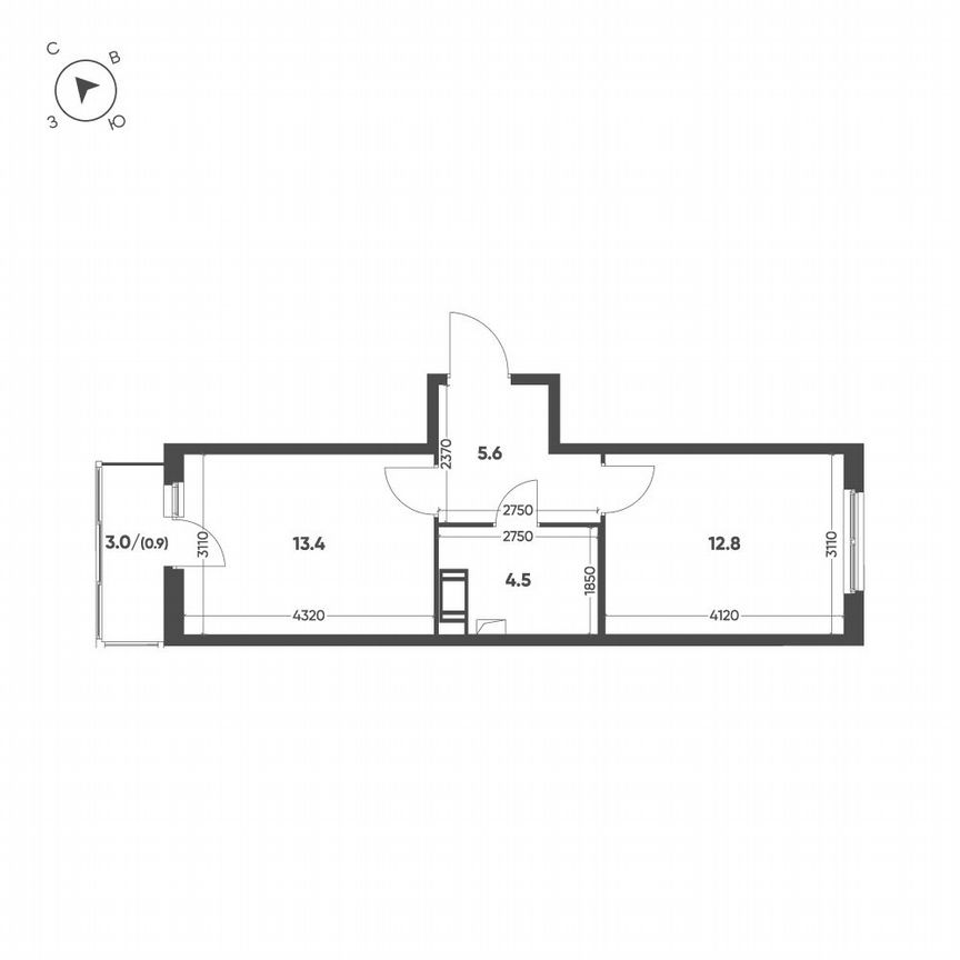 1-к. квартира, 37,2 м², 3/12 эт.