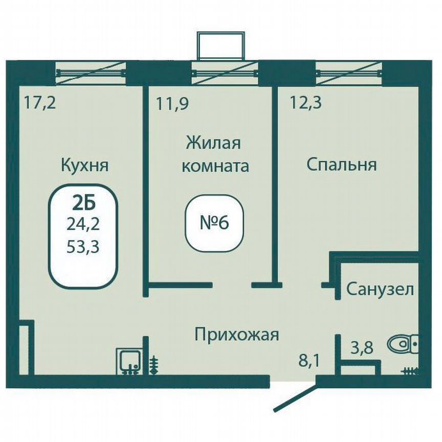 2-к. квартира, 53,3 м², 3/17 эт.