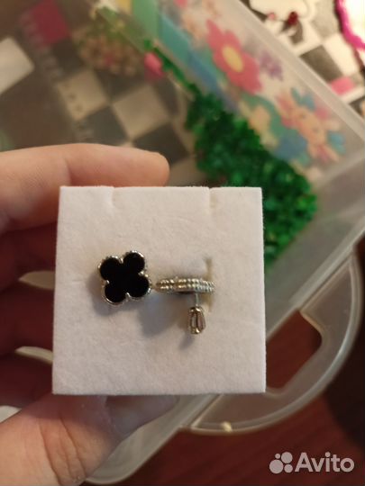 Серьги клевер серебро