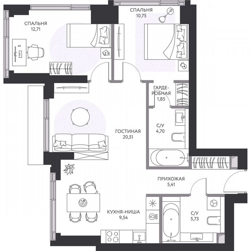 2-к. квартира, 71,8 м², 6/41 эт.