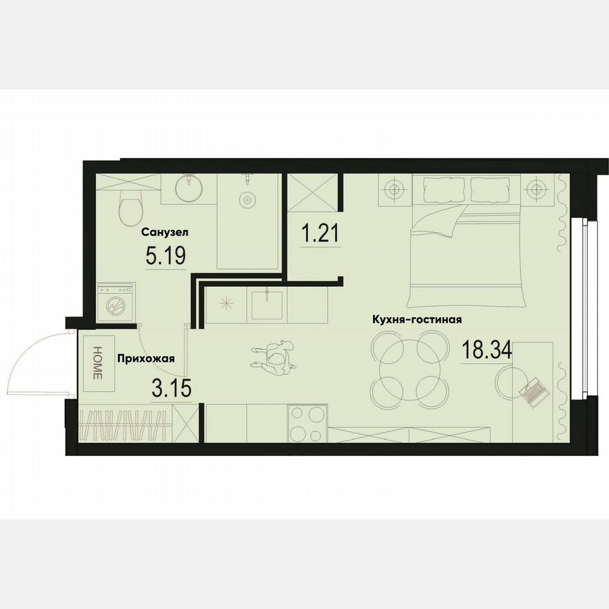 Квартира-студия, 27,9 м², 1/12 эт.