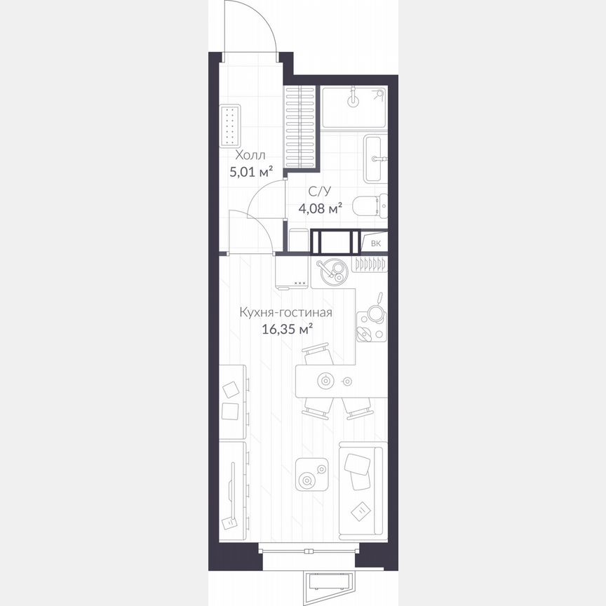 Квартира-студия, 25,4 м², 2/11 эт.