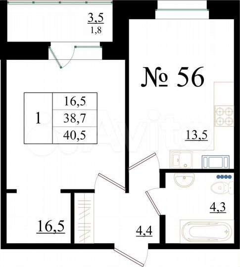 1-к. квартира, 40,5 м², 7/8 эт.