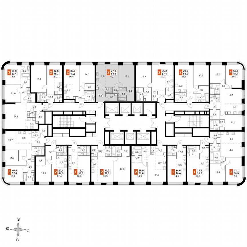 1-к. квартира, 58,9 м², 28/49 эт.