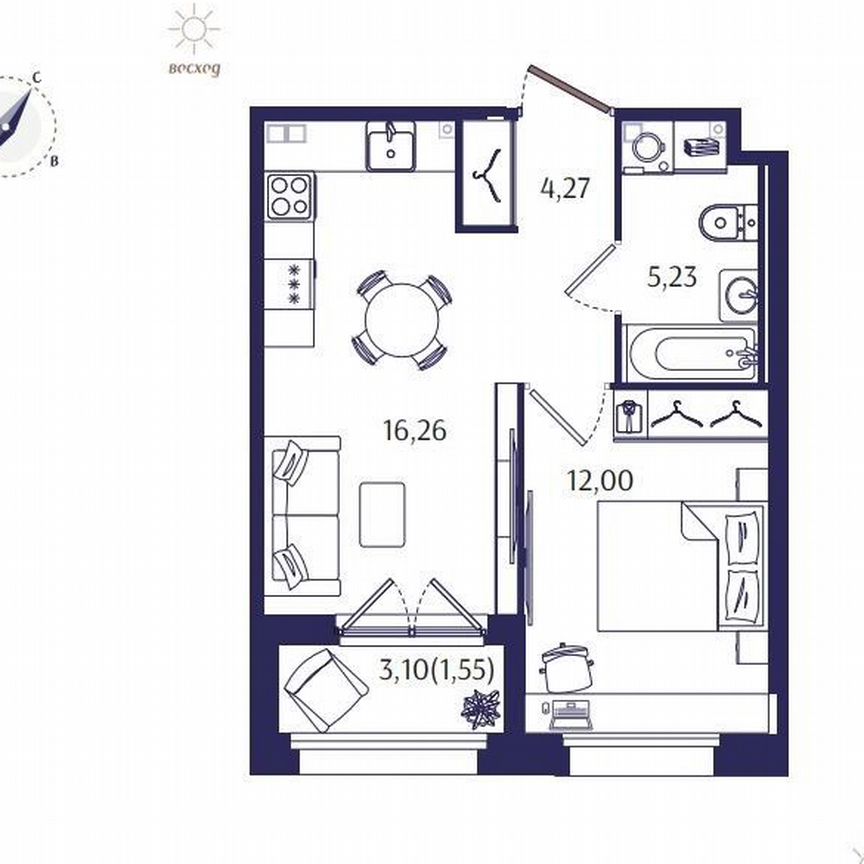 1-к. квартира, 39,3 м², 2/4 эт.