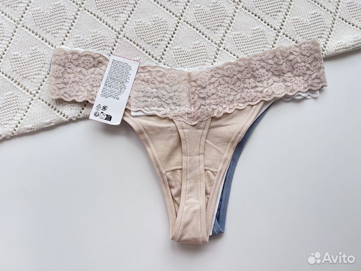 Трусы стринги кружевные с хлопком hm M, XL