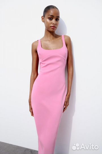 Платье розовое миди Zara (S)