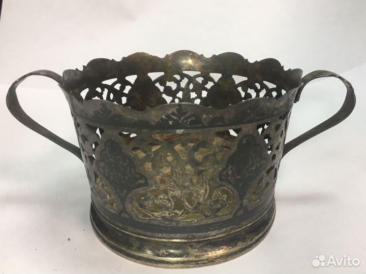 Конфетница серебро Кубачи. 875 проба. Чернь