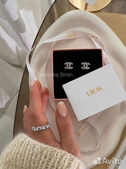 Серьги chanel пусеты цвет серебро микро