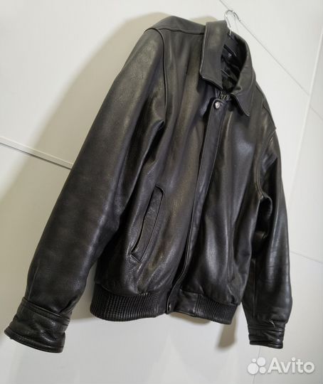 Винтажный кожаный бомбер оверсайз
