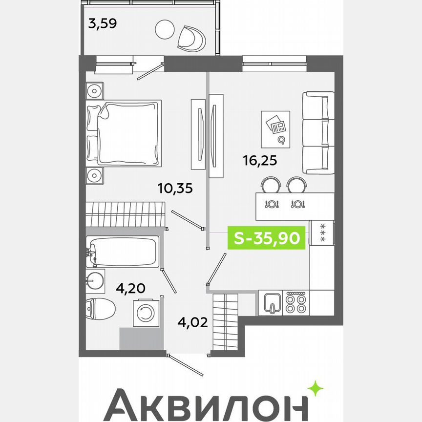 1-к. квартира, 35,9 м², 5/12 эт.