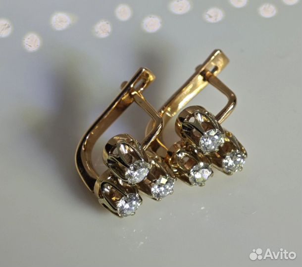 Золотые серьги СССР Ежевики с бриллиантами 583