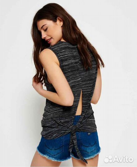 L Майка Superdry Haven Knot Back Tank Charcoal Mar