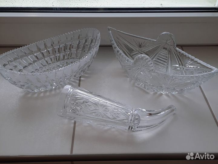Хрустальная ладья, салатник, хрустальный рог