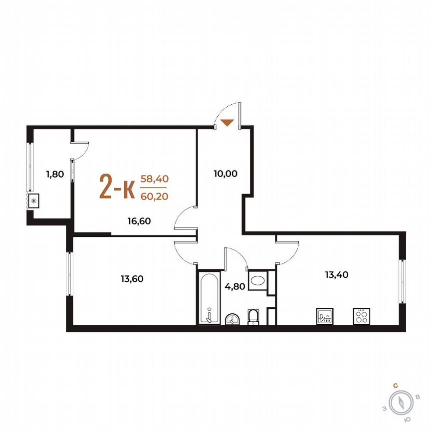 2-к. квартира, 60,2 м², 4/8 эт.