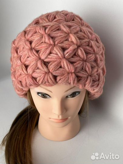 Шапка зимняя женская, пряжа шерсть альпаки