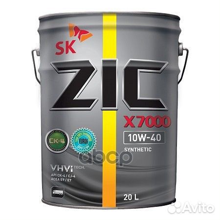 ZIC X7000 10W40 (20L) масло мот синт API CK-4