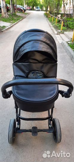 Коляска 3 в 1 Prada agio чёрная кожаная
