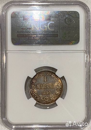 1 марка русская финляндия 1890 NGC MS62