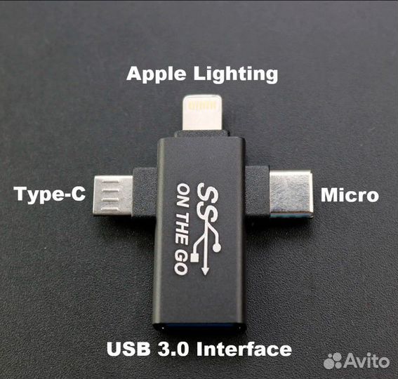 Переходник OTG 3.0 iPh Micro Type-C MicroSD черный