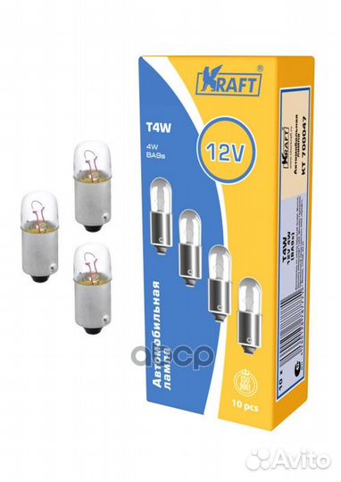 Лампа 12V T4W 4W BA9s kraft 1 шт. картон KT700047