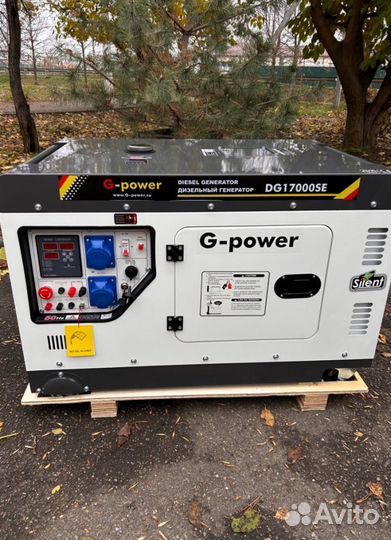 Дизельный генератор 14 кВт g-power однофазный с по