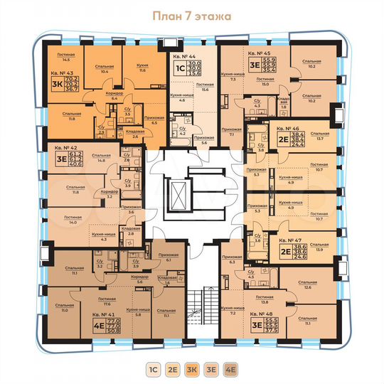 2-к. квартира, 38,6 м², 7/9 эт.