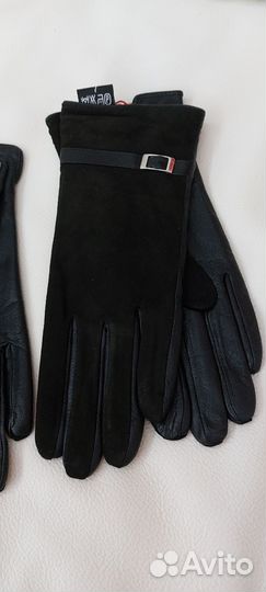 Перчатки женские кожа с замшей на флисе