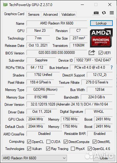 Видеокарта rx6600