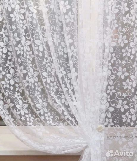 Тюль органза белые цветы новый