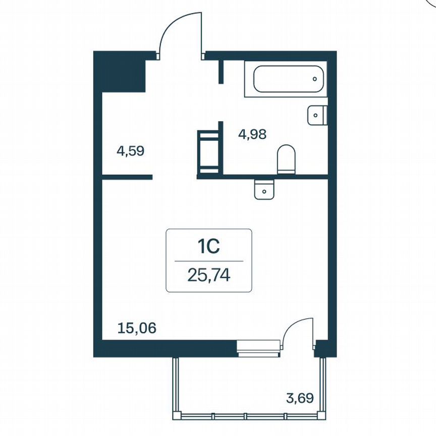 Квартира-студия, 25,7 м², 6/11 эт.