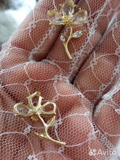 Серьги цветы с цирконами