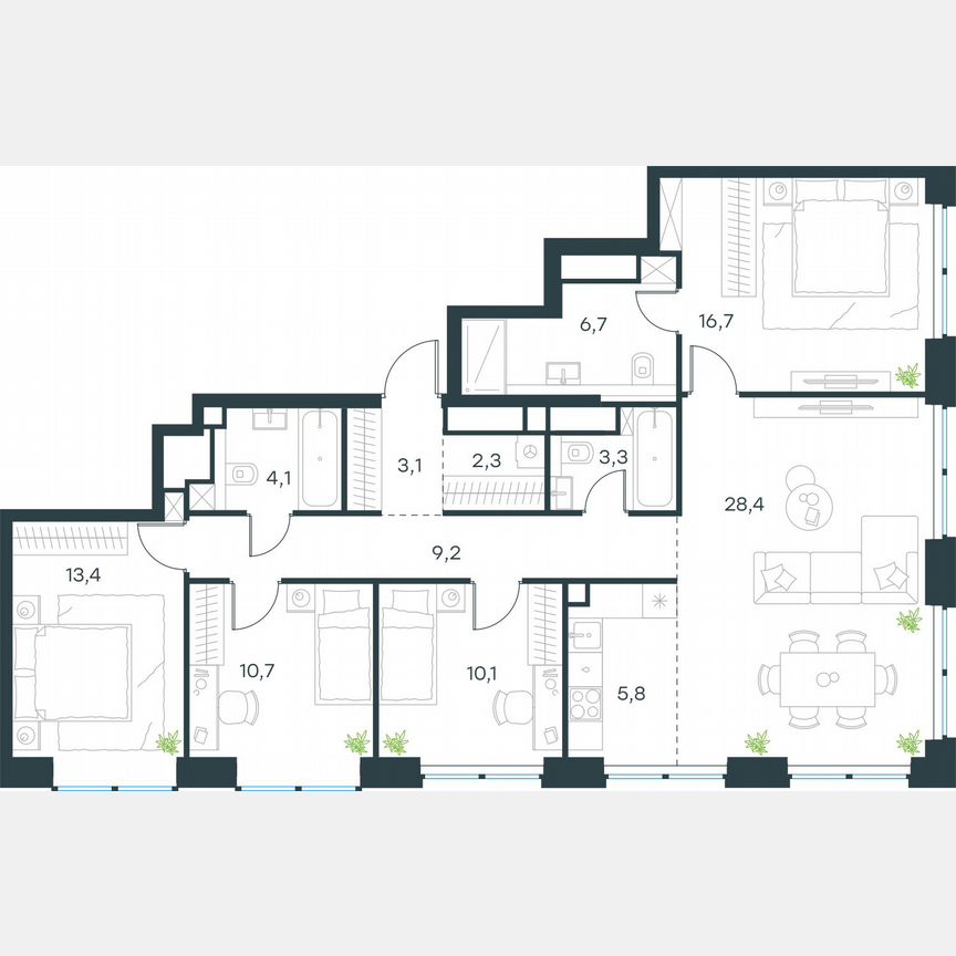 5-к. квартира, 113,8 м², 40/48 эт.