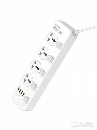 Сетевой фильтр 2.0м Ldnio SC4408, 4 USB, 4 розетки