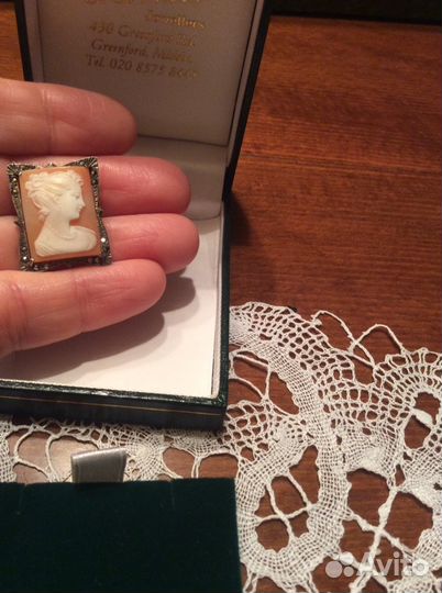 Брошь камея серебро Англия антикварная