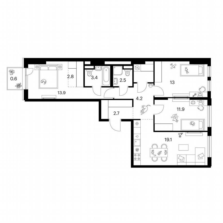 3-к. квартира, 80,8 м², 12/12 эт.