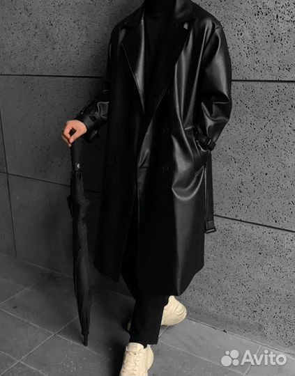 Кожаный тренчкот balenciaga type leather black