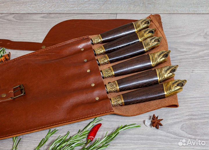 Шампуры Акула в кожаном чехле