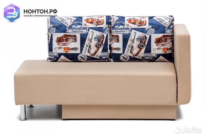 Кушетка еврокнижка Леон бежевая / синяя