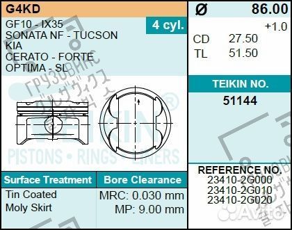 Поршень двигателя, комплект 4 шт, teikin (Индонези