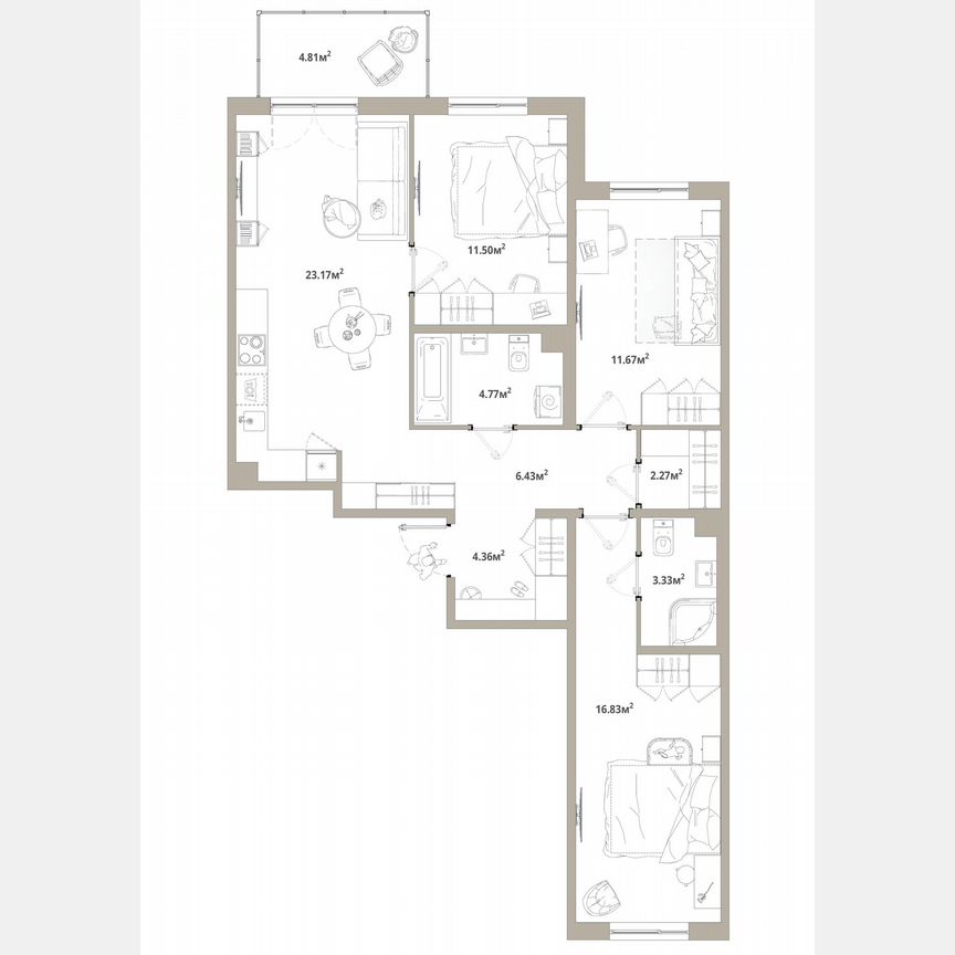 3-к. квартира, 85,8 м², 2/12 эт.
