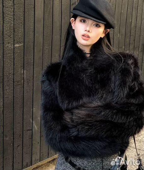 Чёрная Эко Шуба vintage 2024