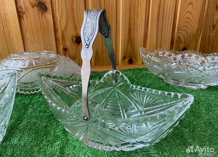 Хрустальные вазы СССР Ладья мельхиор разные