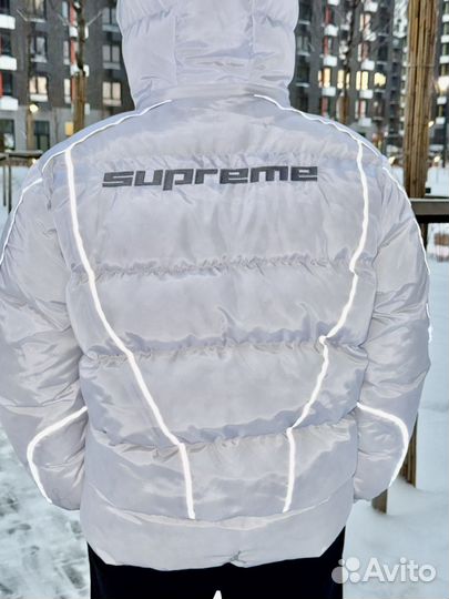 Пуховик Supreme x jordan белый рефлектив